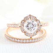 2 CT Floral Cushion Cut Moissanite Halo Bridal Wedding Ring Set Mapple Gems